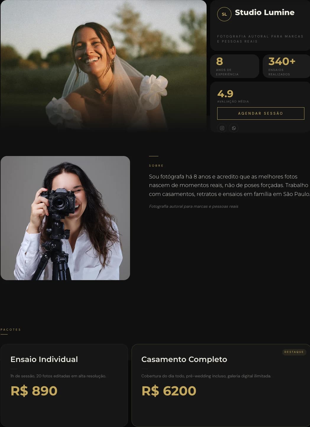 Seu portfólio e seus pacotes, prontos pra bio do Instagram